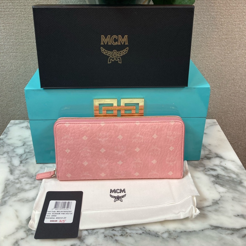 NWT MCM Blossom Pink Visetos Large Zip Around Continental Wallet - Retail $450